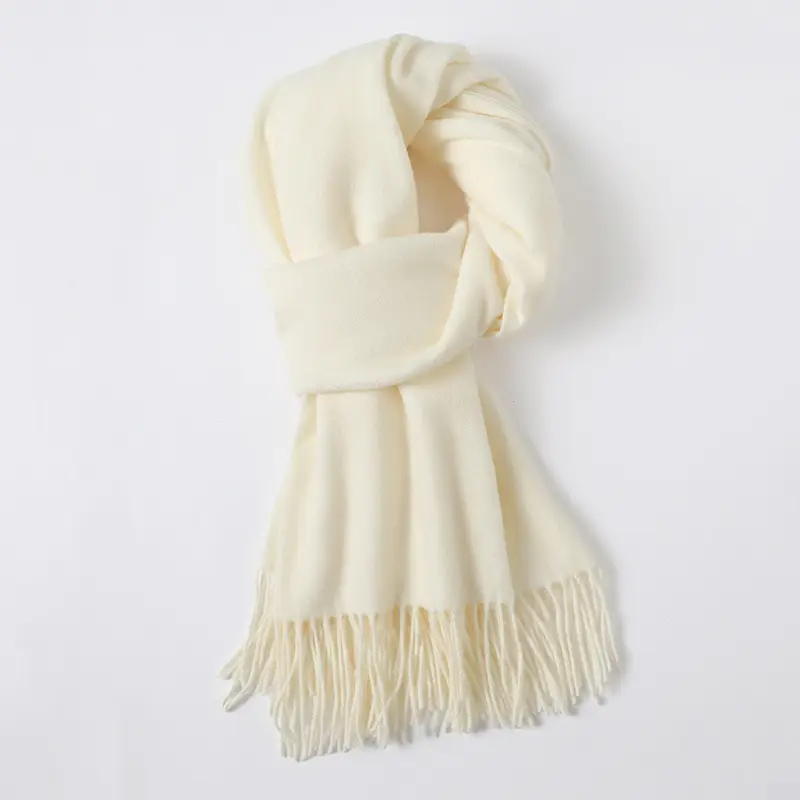 Women's Cashmere Hand Scarf Solid Brown Tassel Shawl - Image 16