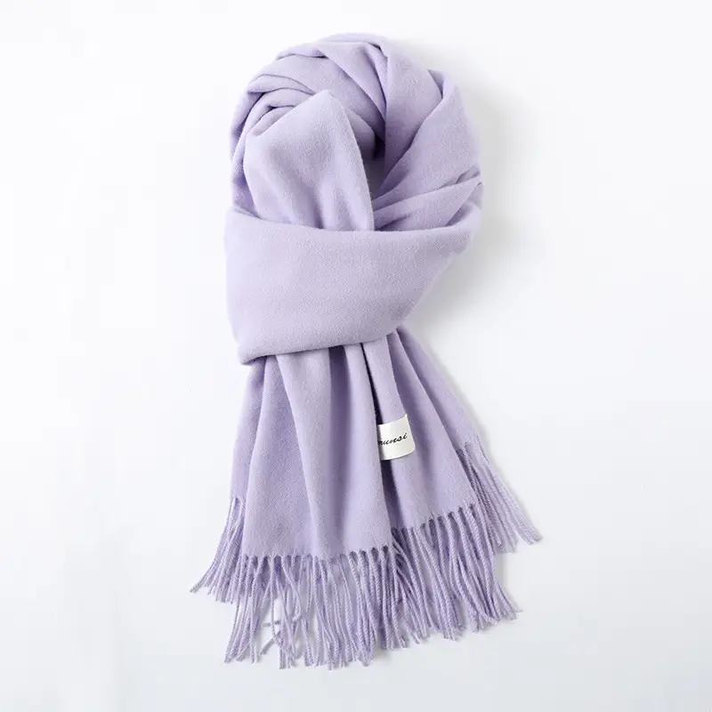 Women's Cashmere Hand Scarf Solid Brown Tassel Shawl - Image 17