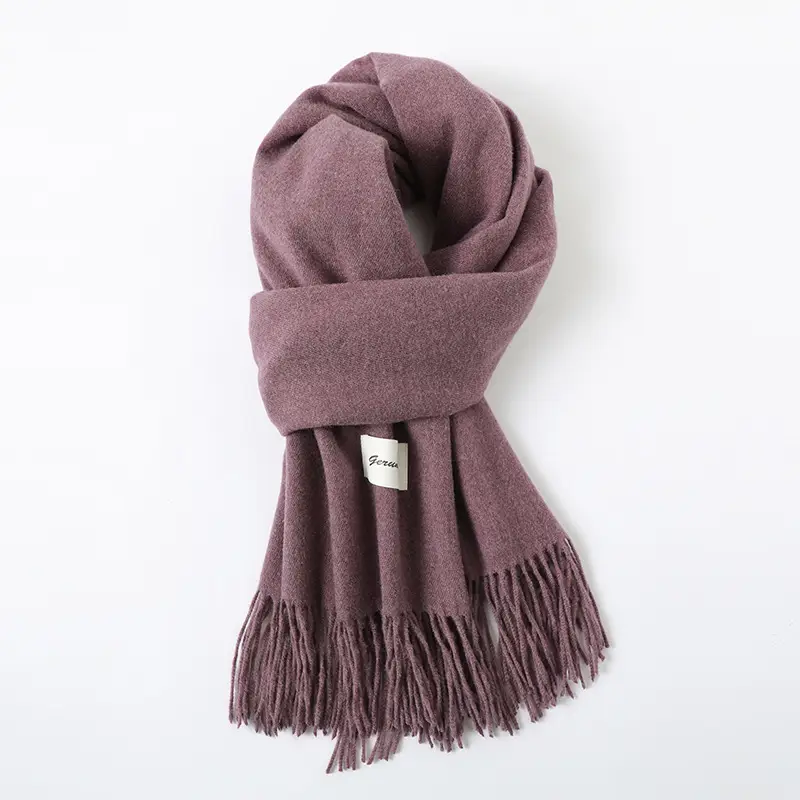 Women's Cashmere Hand Scarf Solid Brown Tassel Shawl - Image 18