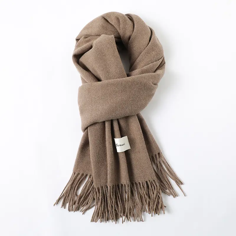 Women's Cashmere Hand Scarf Solid Brown Tassel Shawl - Image 19