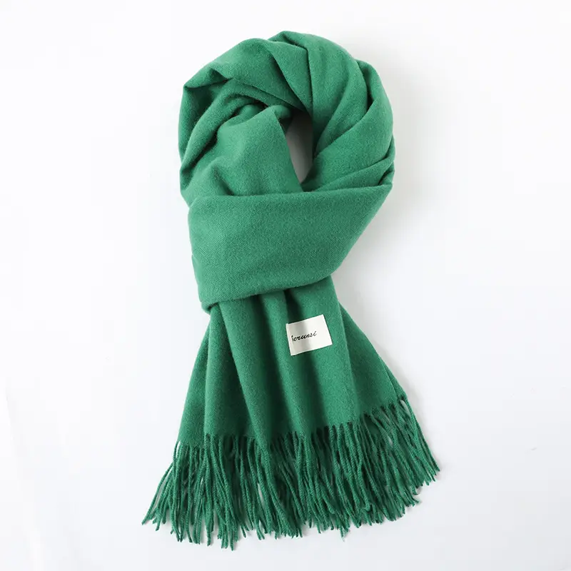 Women's Cashmere Hand Scarf Solid Brown Tassel Shawl - Image 21