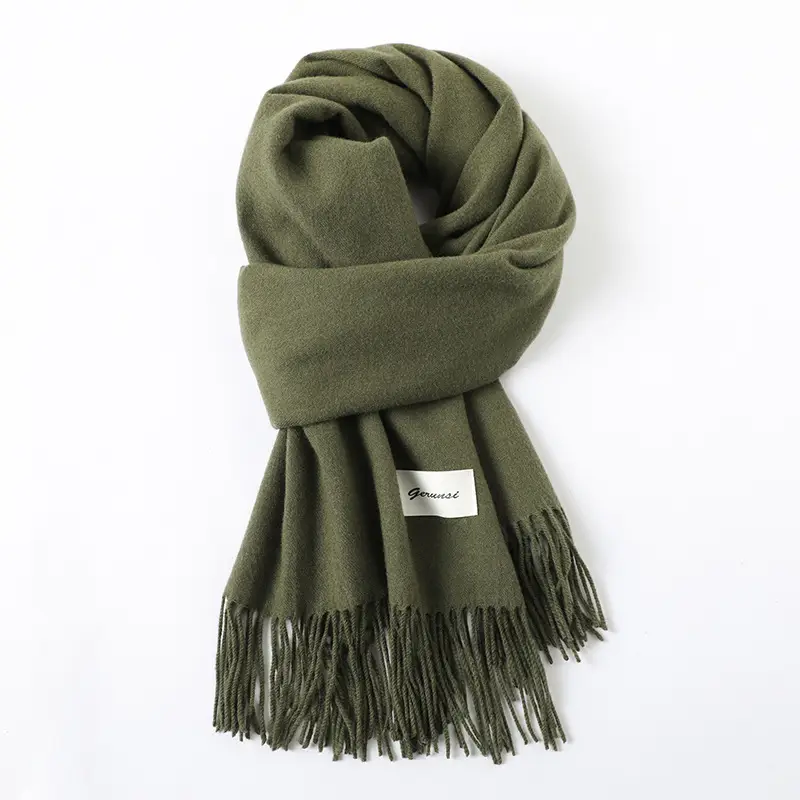 Women's Cashmere Hand Scarf Solid Brown Tassel Shawl - Image 22