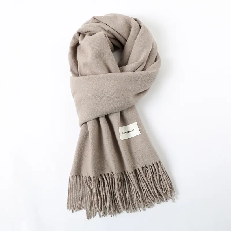 Women's Cashmere Hand Scarf Solid Brown Tassel Shawl - Image 24