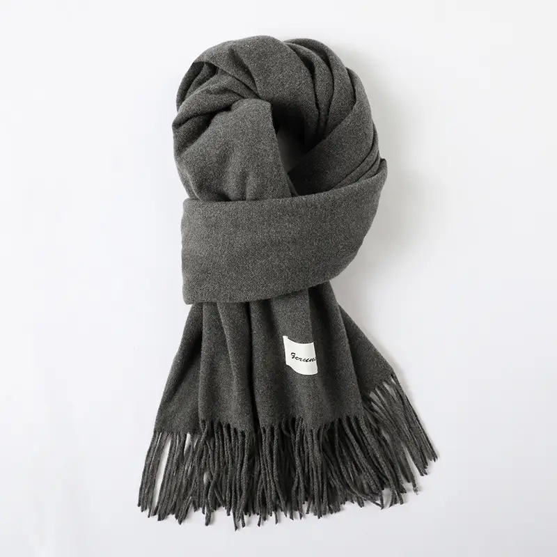 Women's Cashmere Hand Scarf Solid Brown Tassel Shawl - Image 25