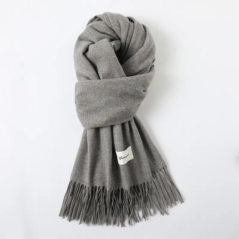 Women's Cashmere Hand Scarf Solid Brown Tassel Shawl - Image 26