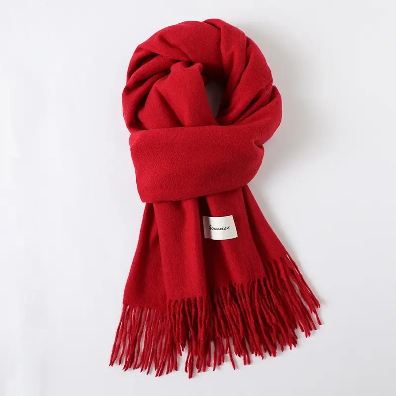 Women's Cashmere Hand Scarf Solid Brown Tassel Shawl - Image 3