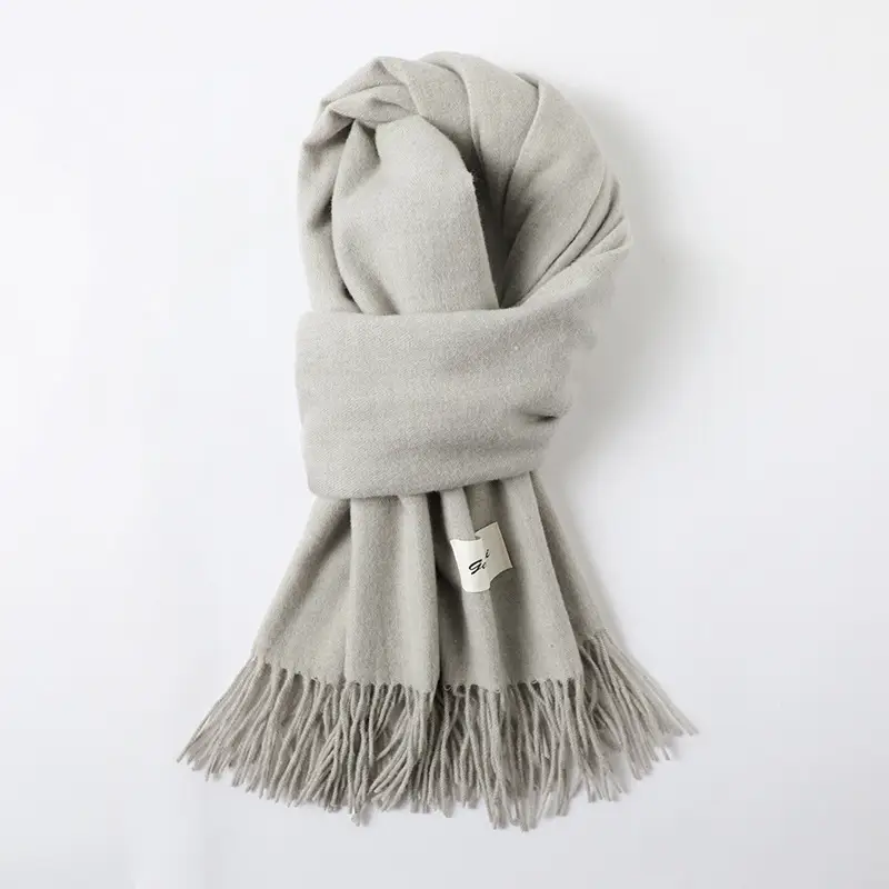 Women's Cashmere Hand Scarf Solid Brown Tassel Shawl - Image 27