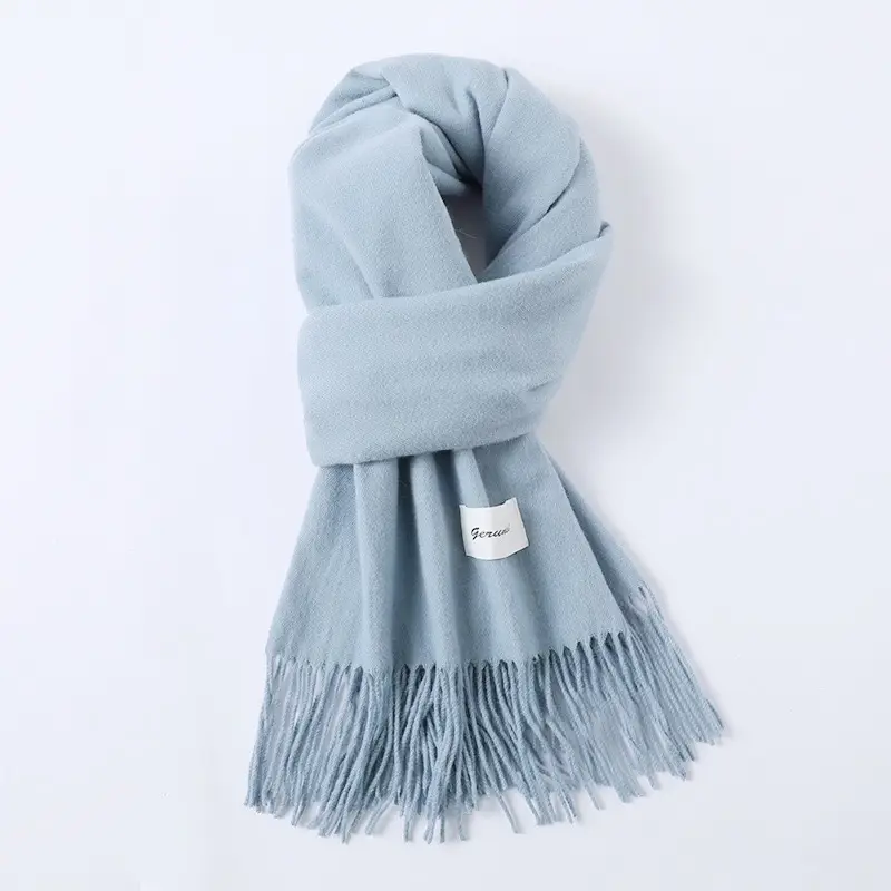 Women's Cashmere Hand Scarf Solid Brown Tassel Shawl - Image 28