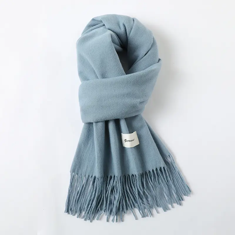 Women's Cashmere Hand Scarf Solid Brown Tassel Shawl - Image 29