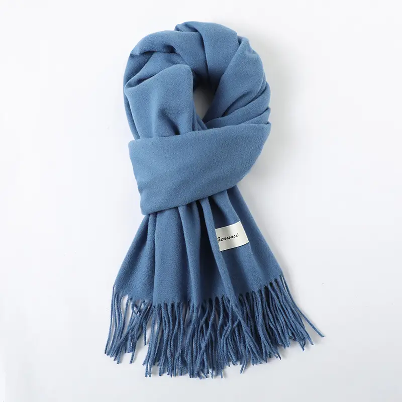 Women's Cashmere Hand Scarf Solid Brown Tassel Shawl - Image 30