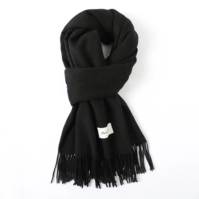 Women's Cashmere Hand Scarf Solid Brown Tassel Shawl - Image 32