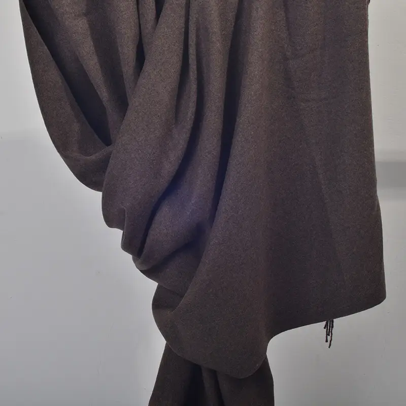 Women's Cashmere Hand Scarf Solid Brown Tassel Shawl - Image 34
