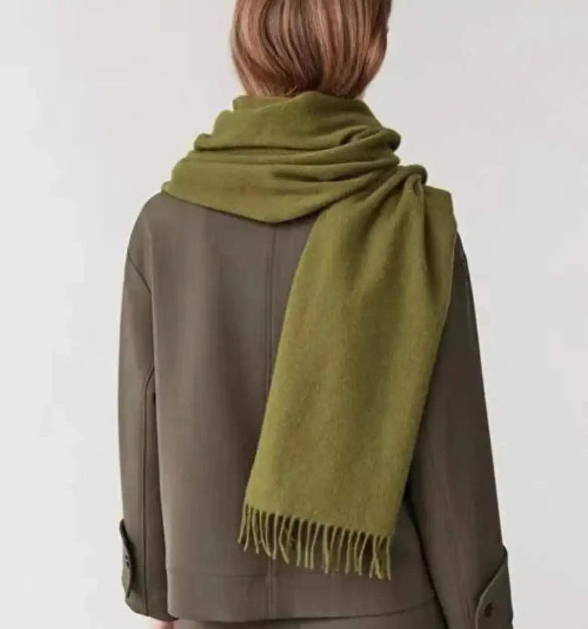 Women's Cashmere Hand Scarf Solid Brown Tassel Shawl - Image 35