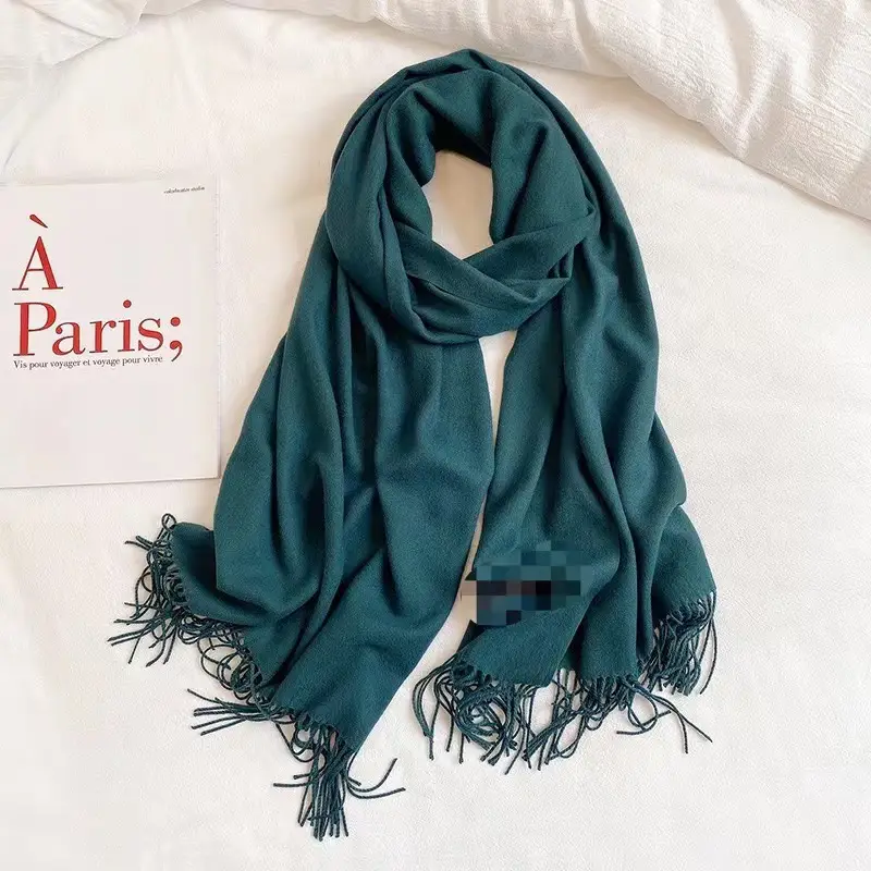 Women's Cashmere Hand Scarf Solid Brown Tassel Shawl - Image 36