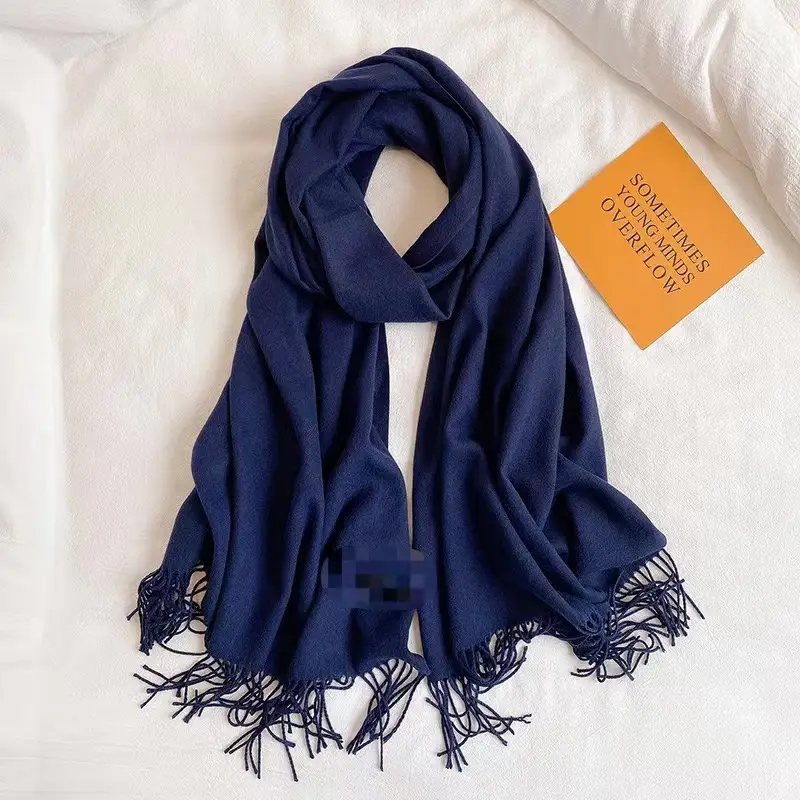 Women's Cashmere Hand Scarf Solid Brown Tassel Shawl - Image 37