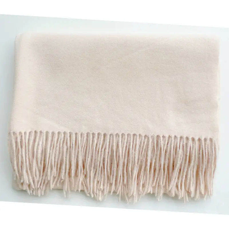 Women's Cashmere Hand Scarf Solid Brown Tassel Shawl - Image 39