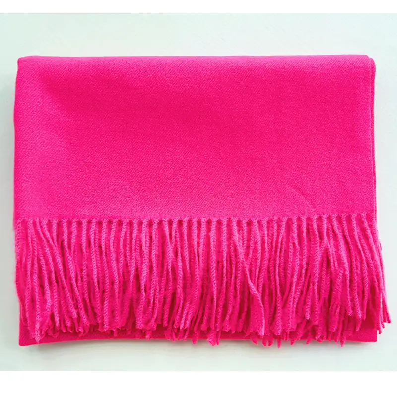 Women's Cashmere Hand Scarf Solid Brown Tassel Shawl - Image 41