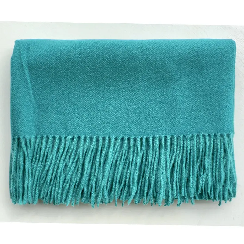 Women's Cashmere Hand Scarf Solid Brown Tassel Shawl - Image 43