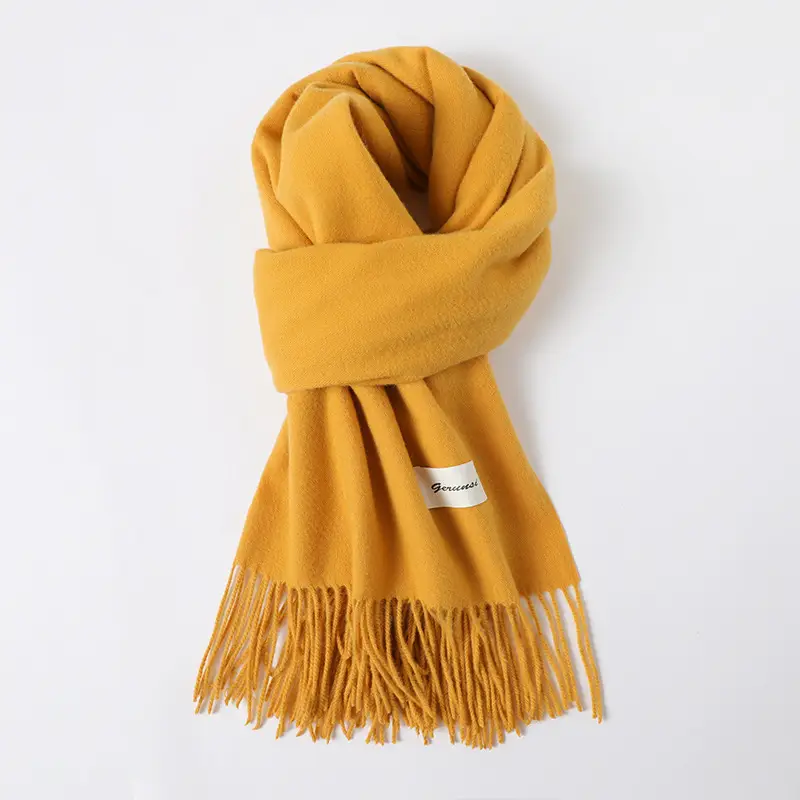 Women's Cashmere Hand Scarf Solid Brown Tassel Shawl - Image 4