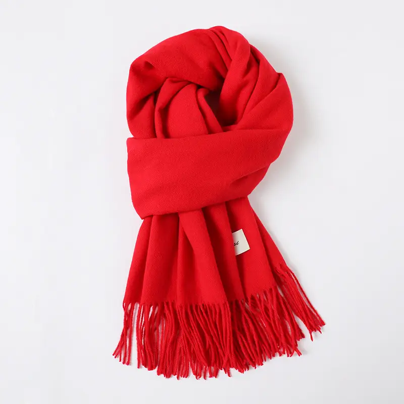 Women's Cashmere Hand Scarf Solid Brown Tassel Shawl - Image 5