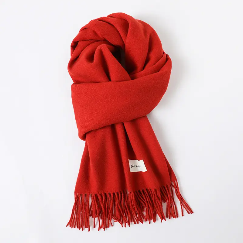 Women's Cashmere Hand Scarf Solid Brown Tassel Shawl - Image 6