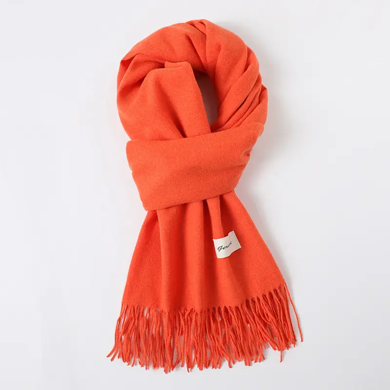 Women's Cashmere Hand Scarf Solid Brown Tassel Shawl - Image 7