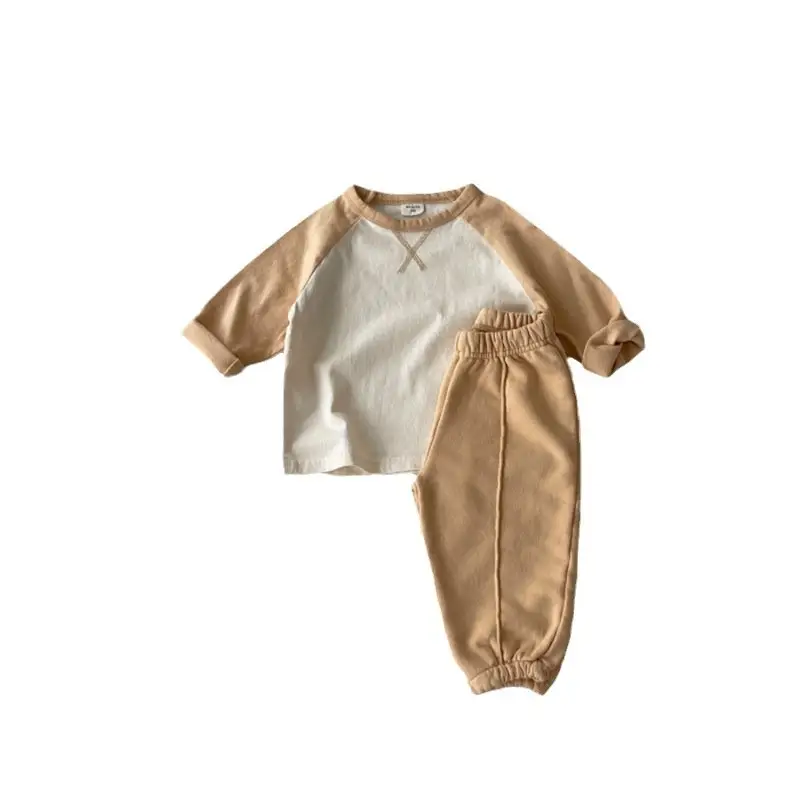Korean Style Baby T-Shirt & Pants Set Beige Cotton Spring Autumn - Image 5