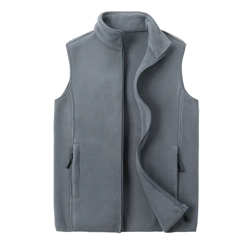 Men's Grey Fleece Vest with Collar