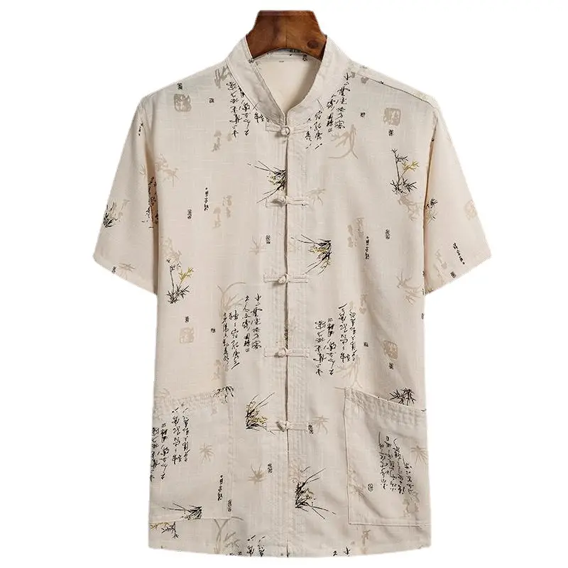 Men Linen Tang Suit Retro Father's Day Casual Wear