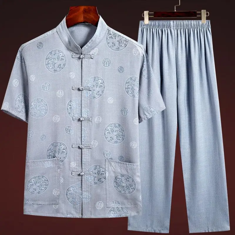 Men Linen Tang Suit Retro Father's Day Casual Wear