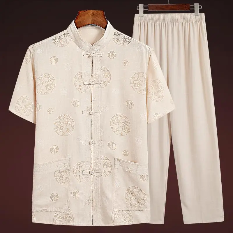 Men Linen Tang Suit Retro Father's Day Casual Wear
