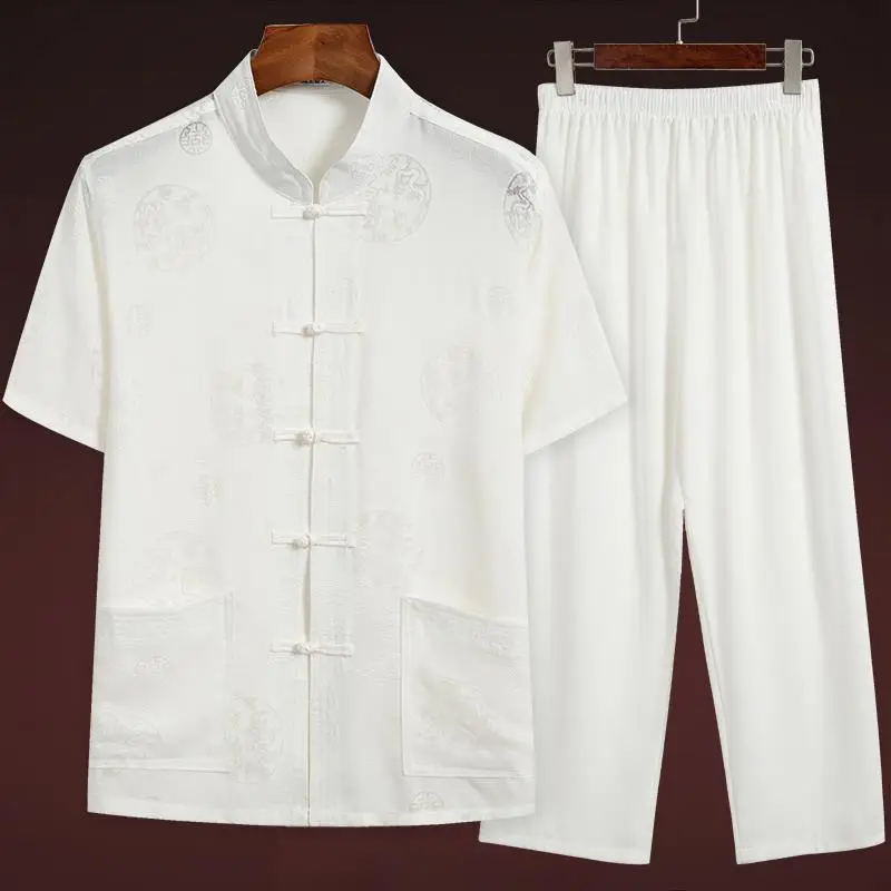 Men Linen Tang Suit Retro Father's Day Casual Wear