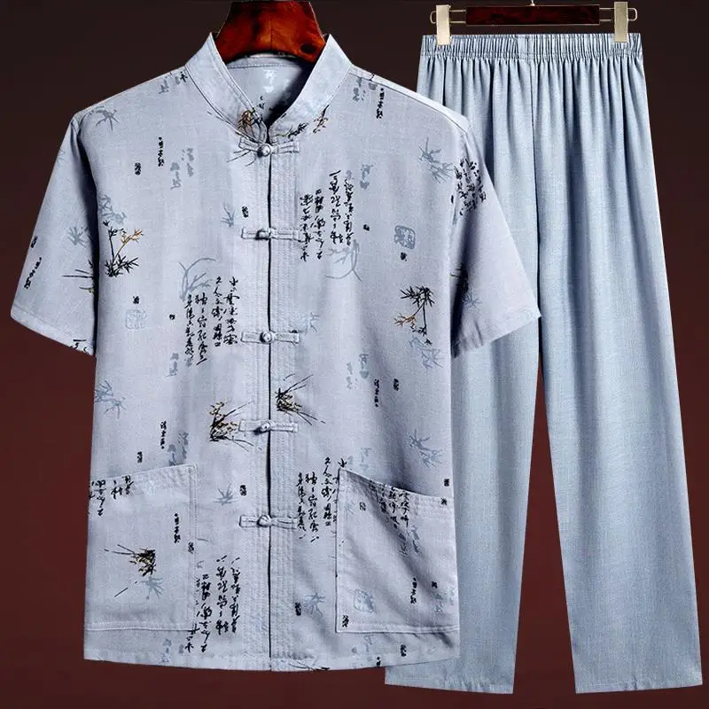 Men Linen Tang Suit Retro Father's Day Casual Wear