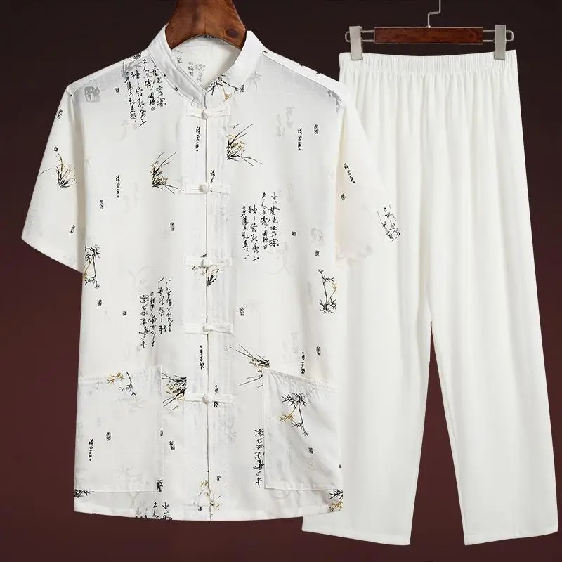 Men Linen Tang Suit Retro Father's Day Casual Wear