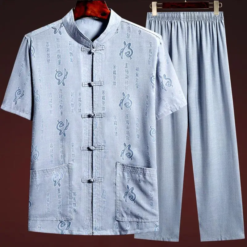 Men Linen Tang Suit Retro Father's Day Casual Wear