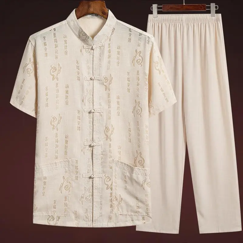 Men Linen Tang Suit Retro Father's Day Casual Wear
