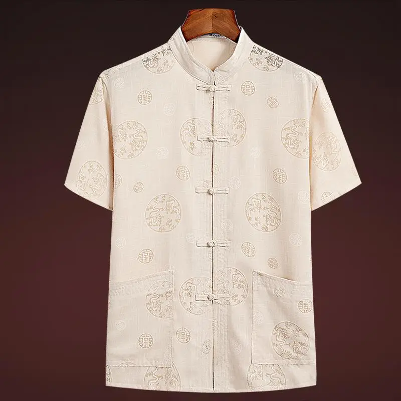 Men Linen Tang Suit Retro Father's Day Casual Wear
