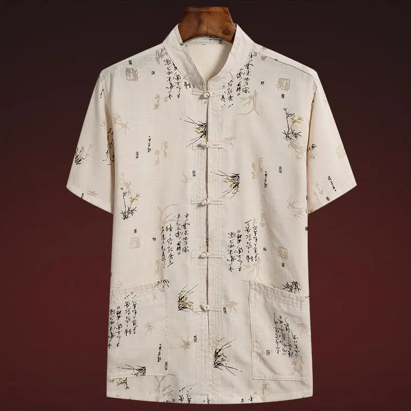 Men Linen Tang Suit Retro Father's Day Casual Wear