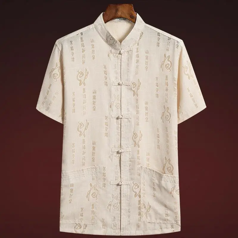 Men Linen Tang Suit Retro Father's Day Casual Wear