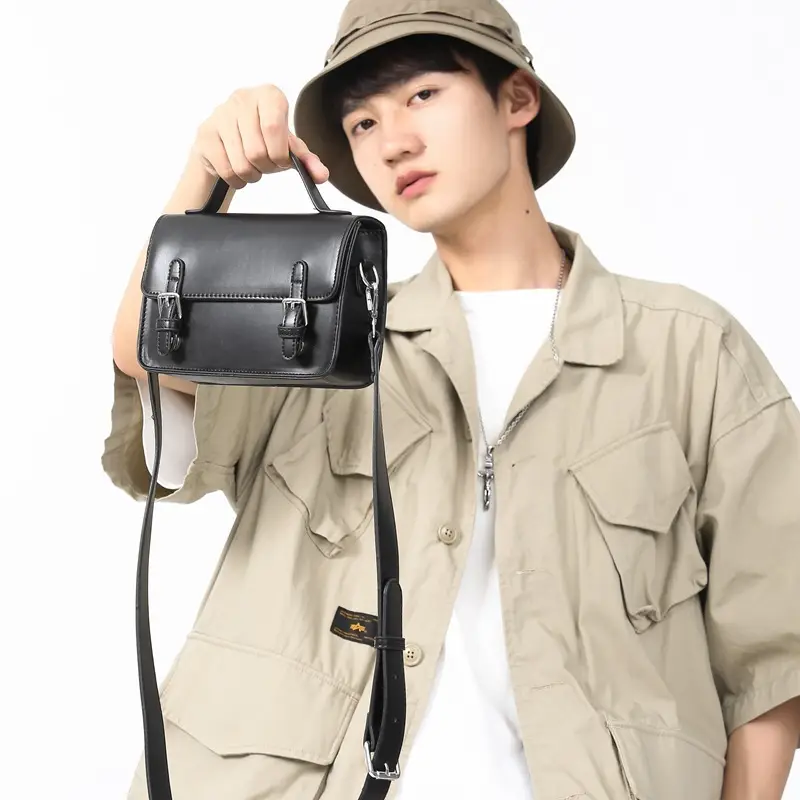 Men's Black Crossbody Bag Small Square 2024