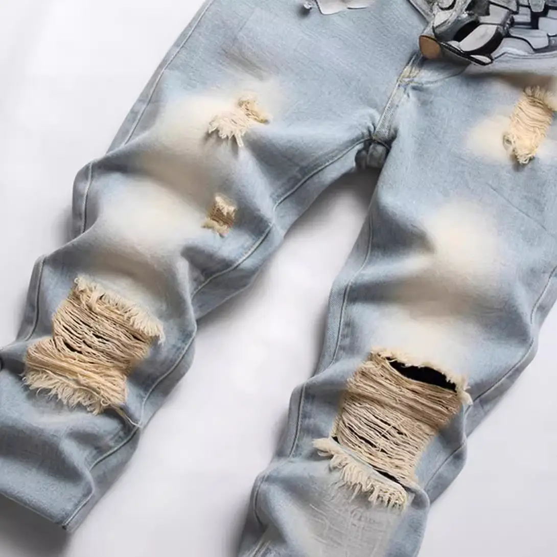 European American Boys Light Blue Ripped Straight Jeans - Image 5
