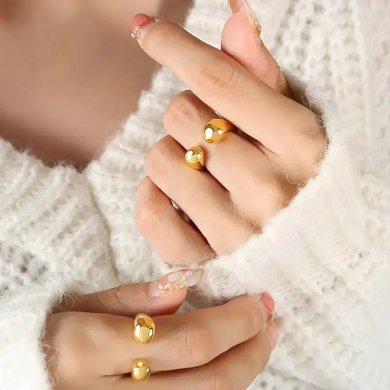 18K Gold Plated Geometric Ring for Women - Image 5