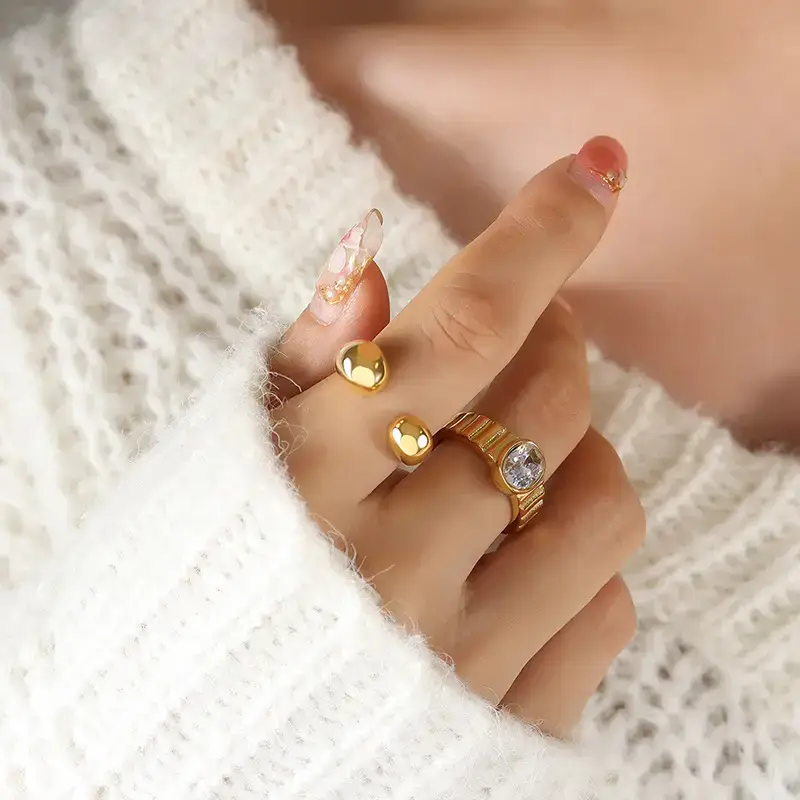 18K Gold Plated Geometric Ring for Women - Image 6