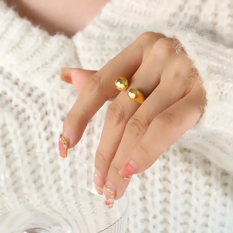 18K Gold Plated Geometric Ring for Women - Image 2