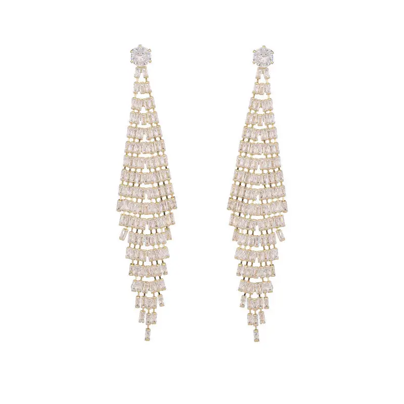 S925 Silver Needle Zircon Long Tassel Earrings - Image 5