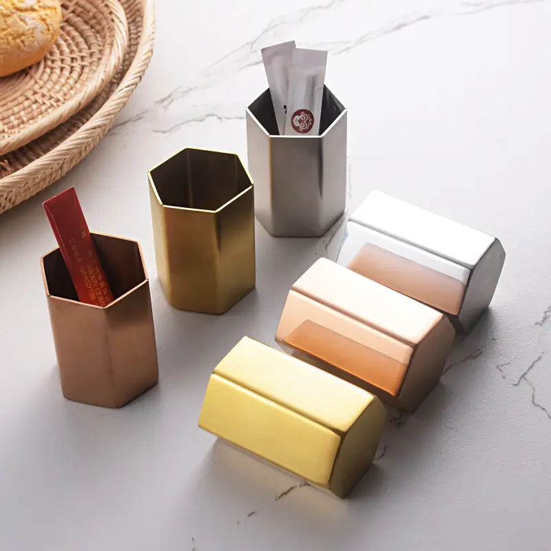 Stainless Steel Hexagonal Toothpick Holder Set - Image 2