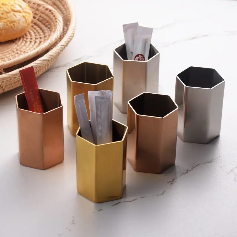 Stainless Steel Hexagonal Toothpick Holder Set - Image 3