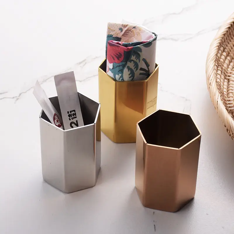Stainless Steel Hexagonal Toothpick Holder Set - Image 4