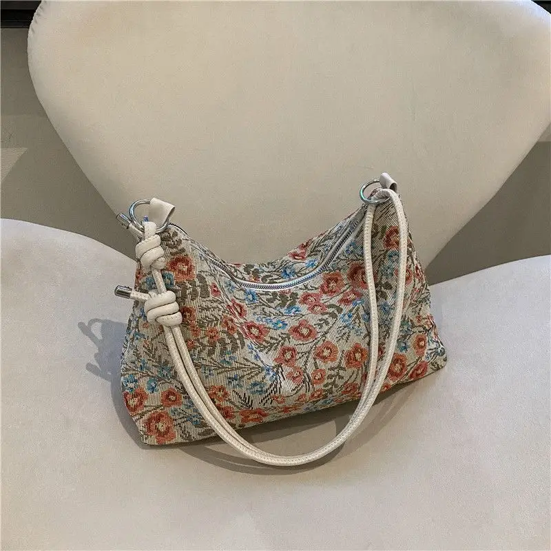 Retro Ethnic Women's Shoulder Satchel Bag with White Strap - Image 5
