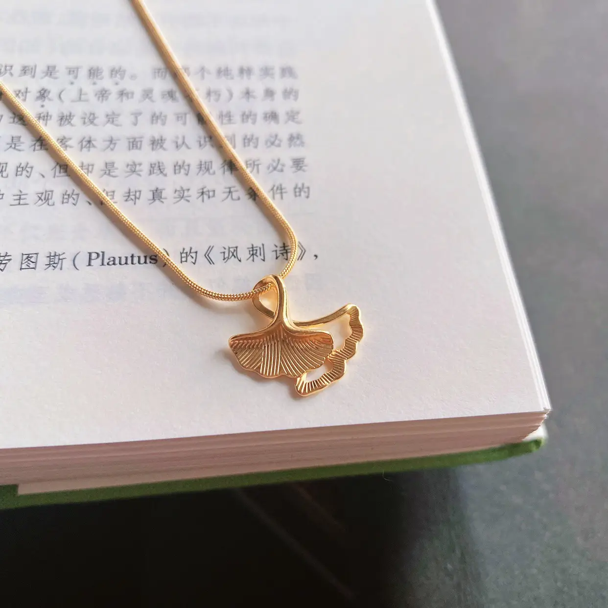 Ginkgo Leaf Lucky Necklace Women Gold Titanium